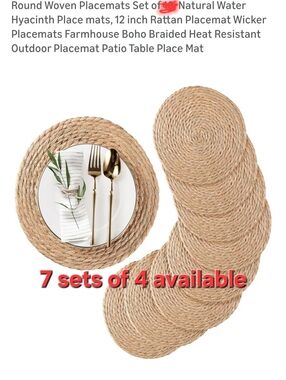 SET OF 7 Natural Hyacinth Beige Woven Round Placemats 12 In USED ONCE